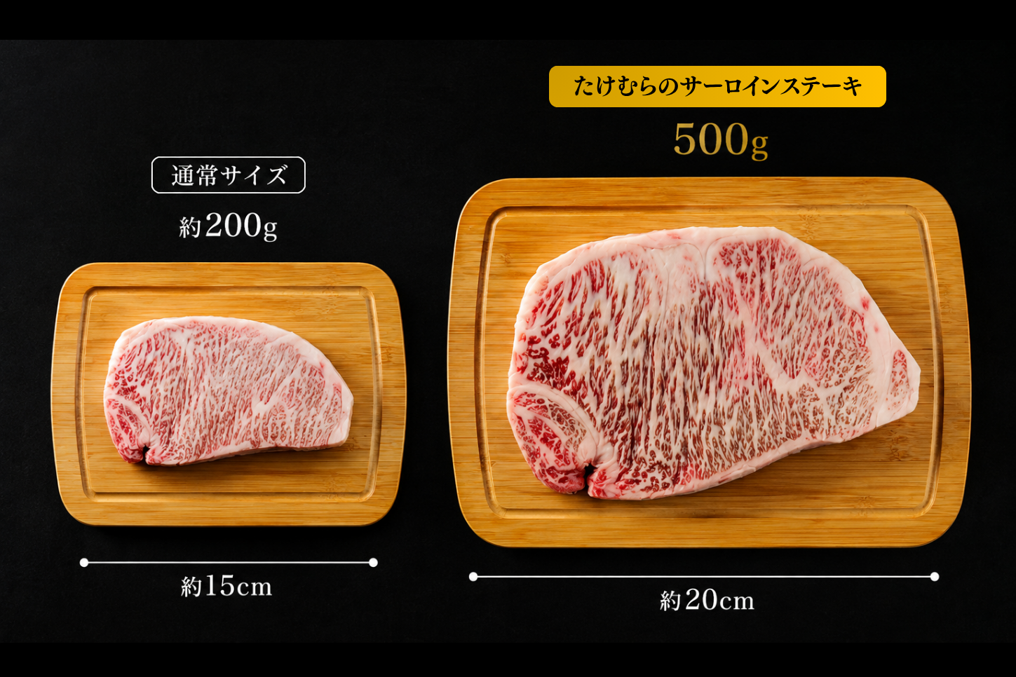 一般的なステーキとたけむらの仙台牛サーロインステーキの比較